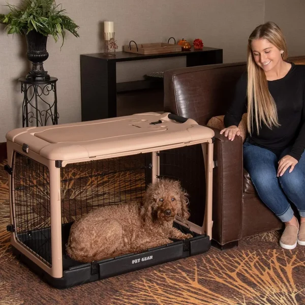 4 Door Steel Crate with Garage-Style Door, Includes Plush Bed + Travel Bag