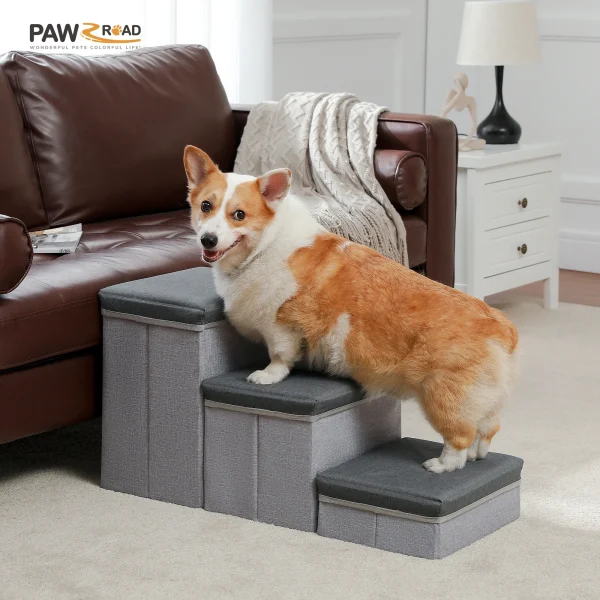 3-Tier Dog Stairs with Storage Box
